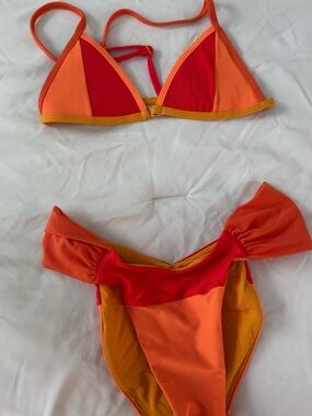 Two-Tone Orange & Red Triangle Bikini Set